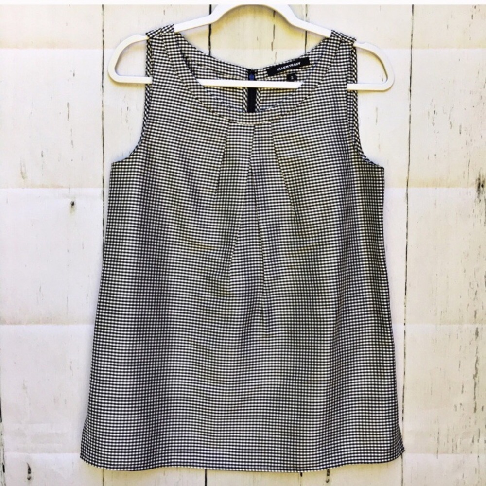 ♥️ Ellen Tracy Silk sleeveless Black White Gingham